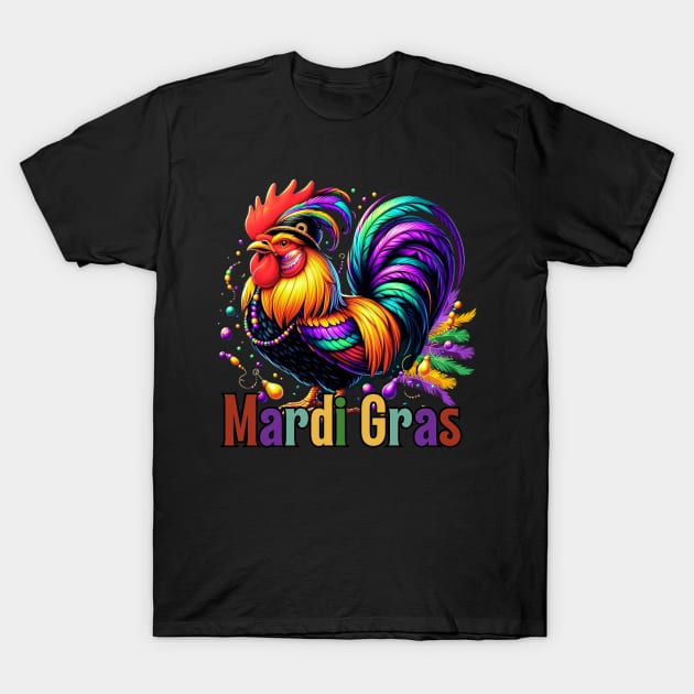 Chicken Beads Mardi Gras Funny Farming Men Women T-Shirt by Figurely creative